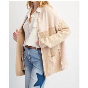 Easel Mineral Washed Open Front Slouchy Cardigan Beige Size Small